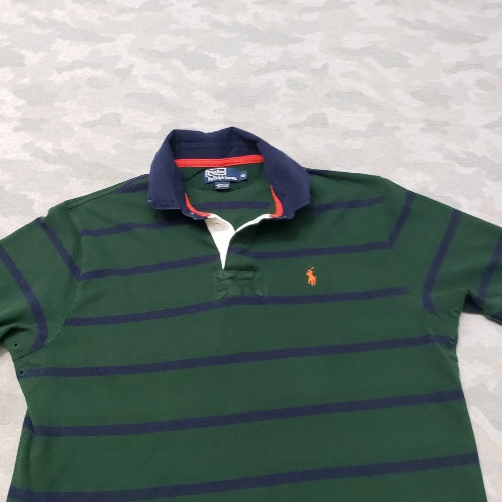 Polo Ralph Lauren Polo Shirt Mens XL‎ Green Short Sleeve Striped Preppy Academia
